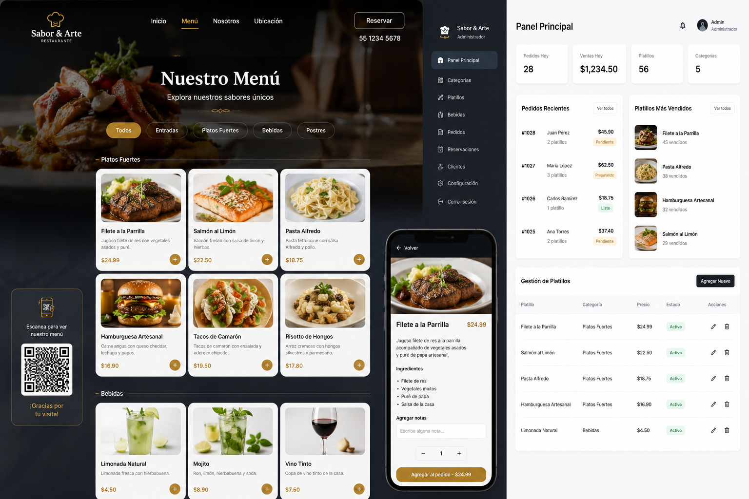 Ejemplo de menú digital para restaurante