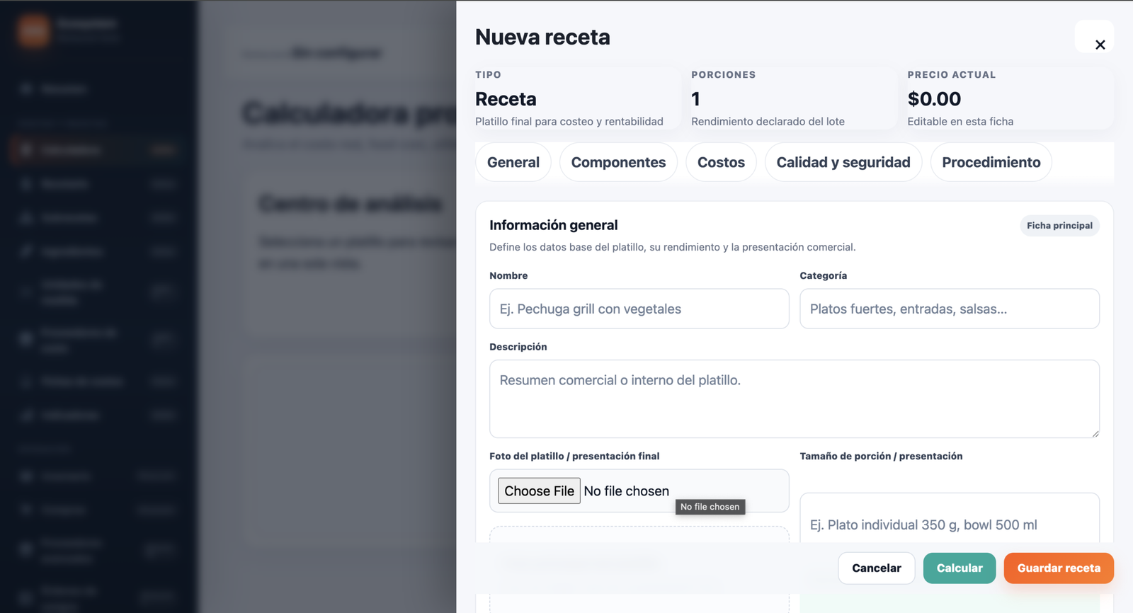Organiza recetas, subrecetas e ingredientes
