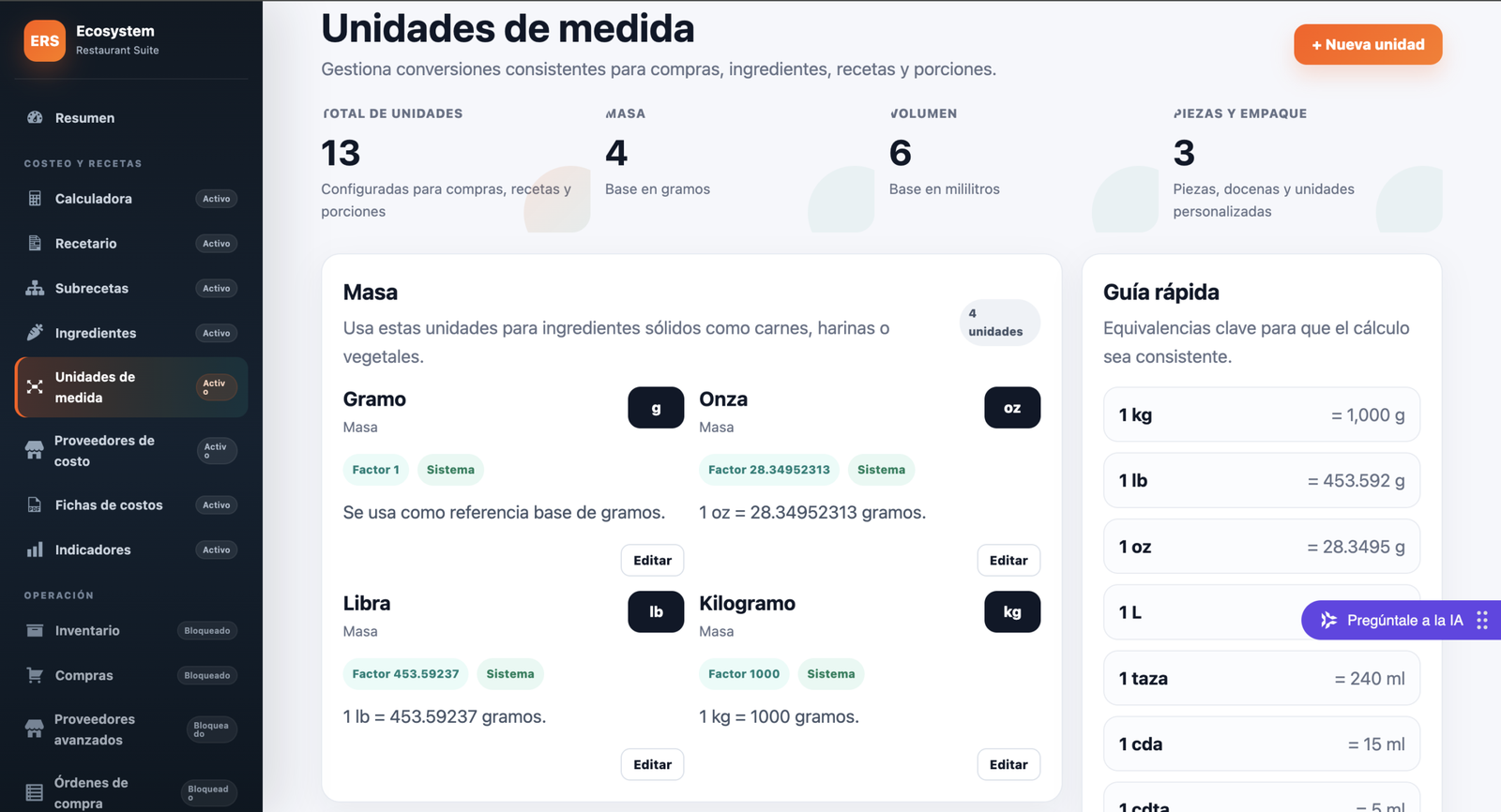 Visualiza costos, márgenes y alertas